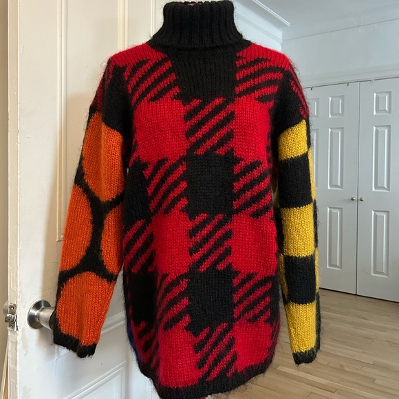 The Limited Red, Orange, and Yellow Plaid Turtleneck Knit Sweater - Picture 2 of 3